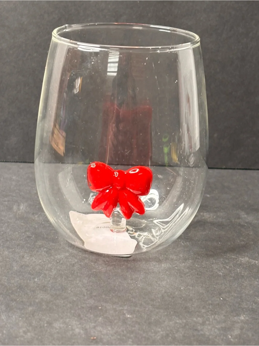 Anthropologie Jolly Icon Stemless Wine Glass Red Bow NWT